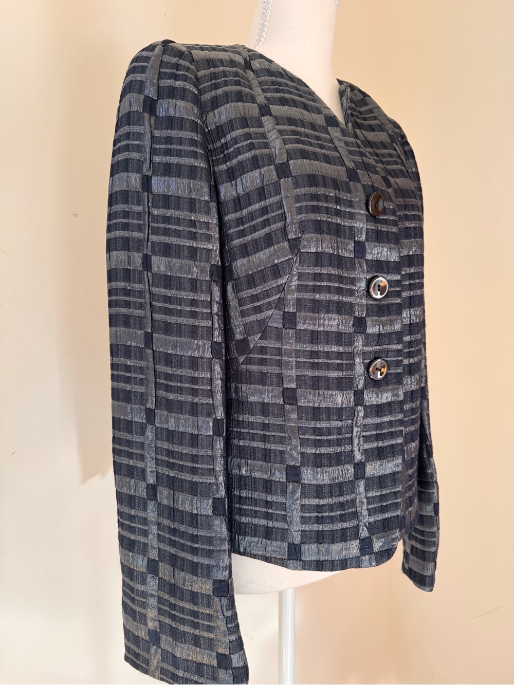 Armani Collezioni Textured Check Blazer in Charcoal and Slate